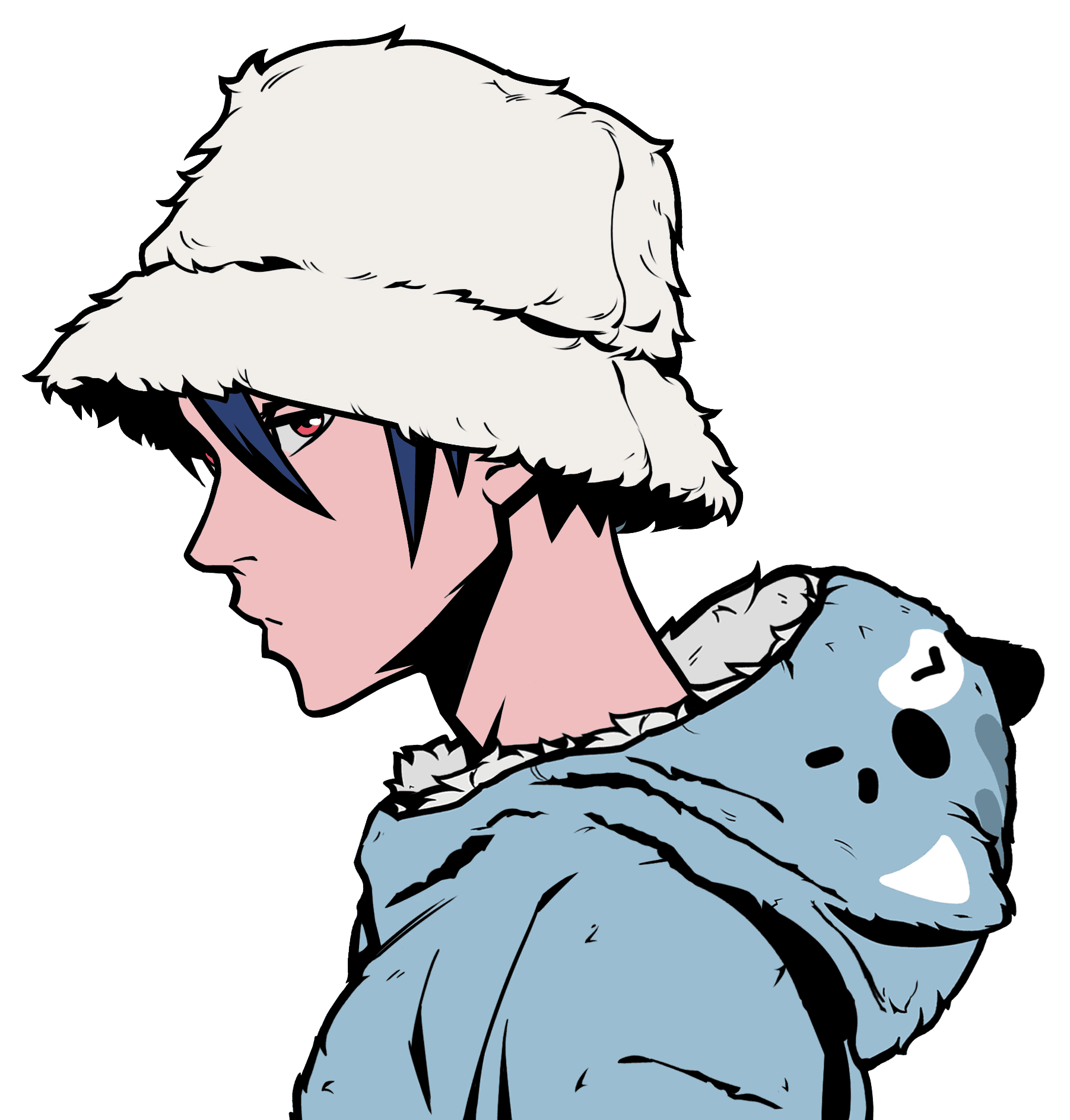 Adventurous anime guy dons a blue cat kigu hoodie and wields a mighty sword.